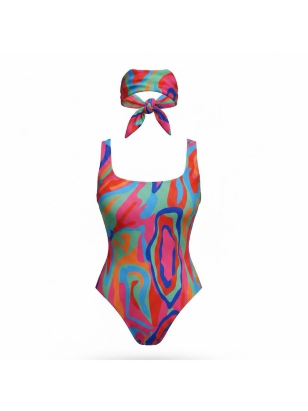 Fashion Nova Womens Multicolor Swimsuit & Headscarf Set Sz Large